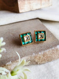 Elegant Gold-Plated Kundan Square Stud Earrings for Every Occasion | Sarichka