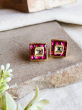 Elegant Gold-Plated Kundan Square Stud Earrings for Every Occasion | Sarichka