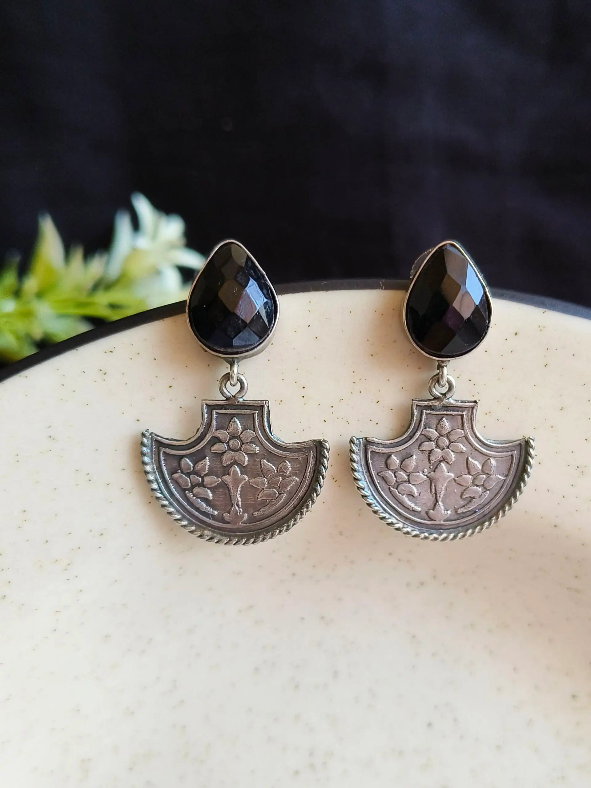 Handcrafted Silver-Tone Oxidized Dangler Earrings – Timeless Elegance | Sarichka