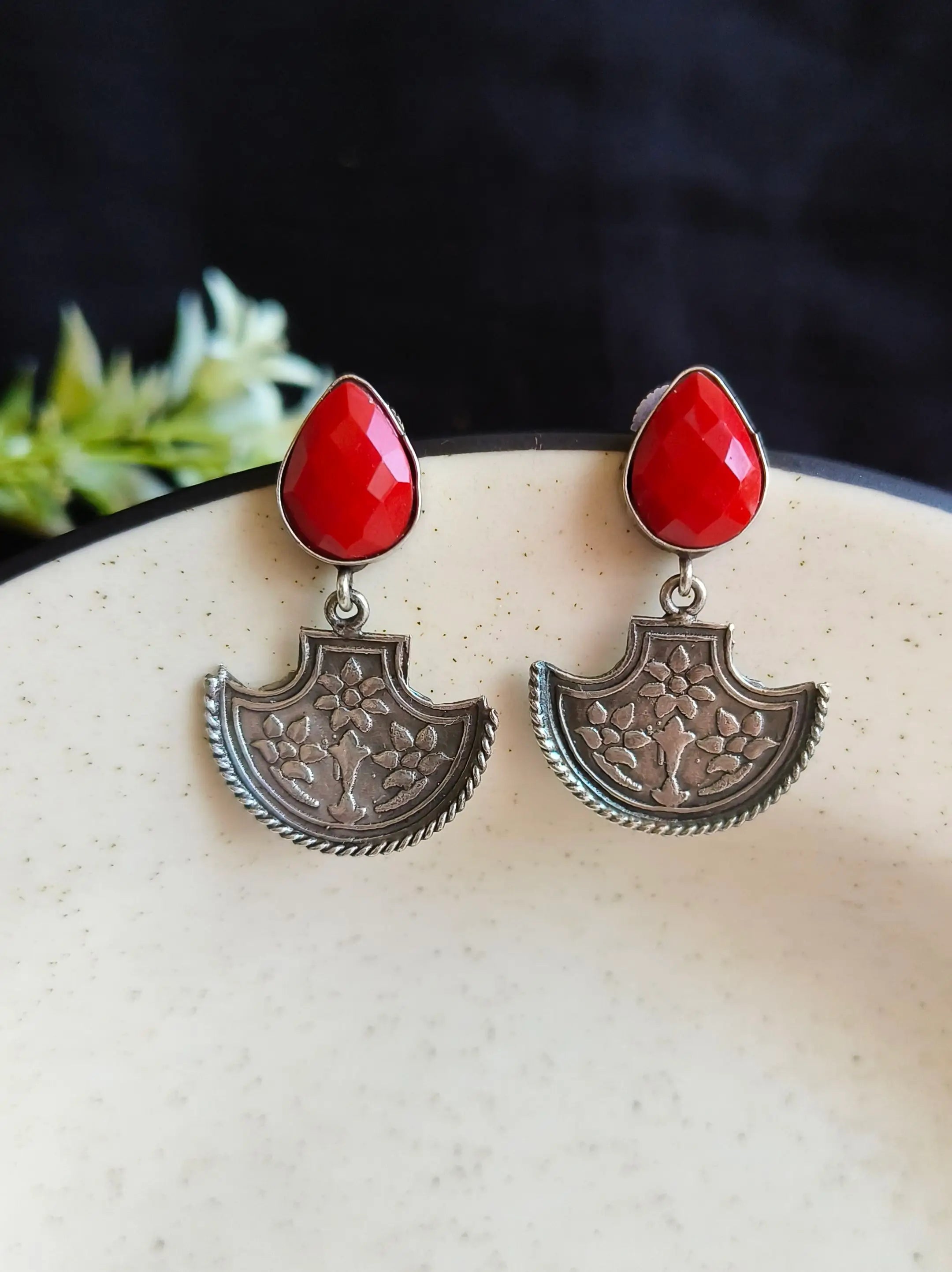 Handcrafted Silver-Tone Oxidized Dangler Earrings – Timeless Elegance | Sarichka