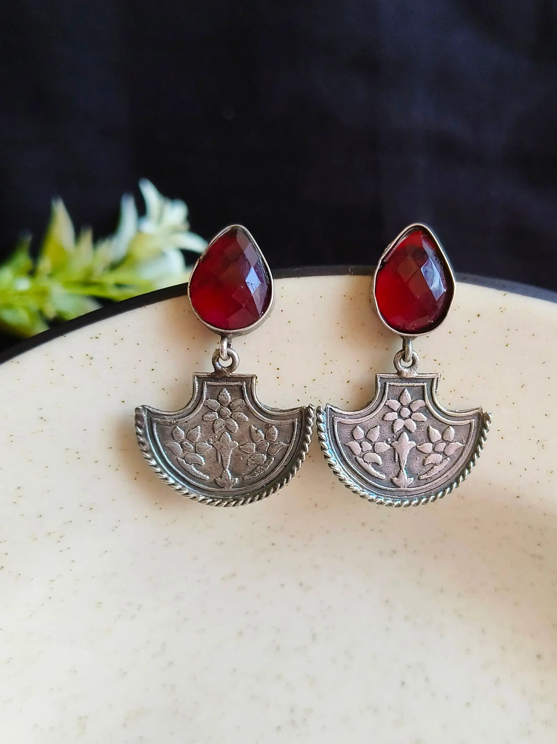 Handcrafted Silver-Tone Oxidized Dangler Earrings – Timeless Elegance | Sarichka