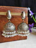 Lightweight Silver-Tone Pearl Jhumka Earrings – Traditional Elegance | Sarichka