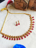 South Indian Antique Golden Necklace Set with Stud Earrings | Sarichka