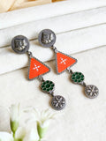 Trendy Silver-Tone Hand-Painted Enamel Dangler Earrings – 4-Line Charm | Sarichka