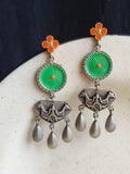 Silver Look-Alike Meenakari Hand-Painted Dangler Earrings – Festive Elegance | Sarichka