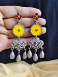 Silver Look-Alike Meenakari Hand-Painted Dangler Earrings – Festive Elegance | Sarichka