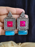 Traditional Silver Replica Meenakari Dangler Earrings with Monalisa Stone Beauty | Sarichka