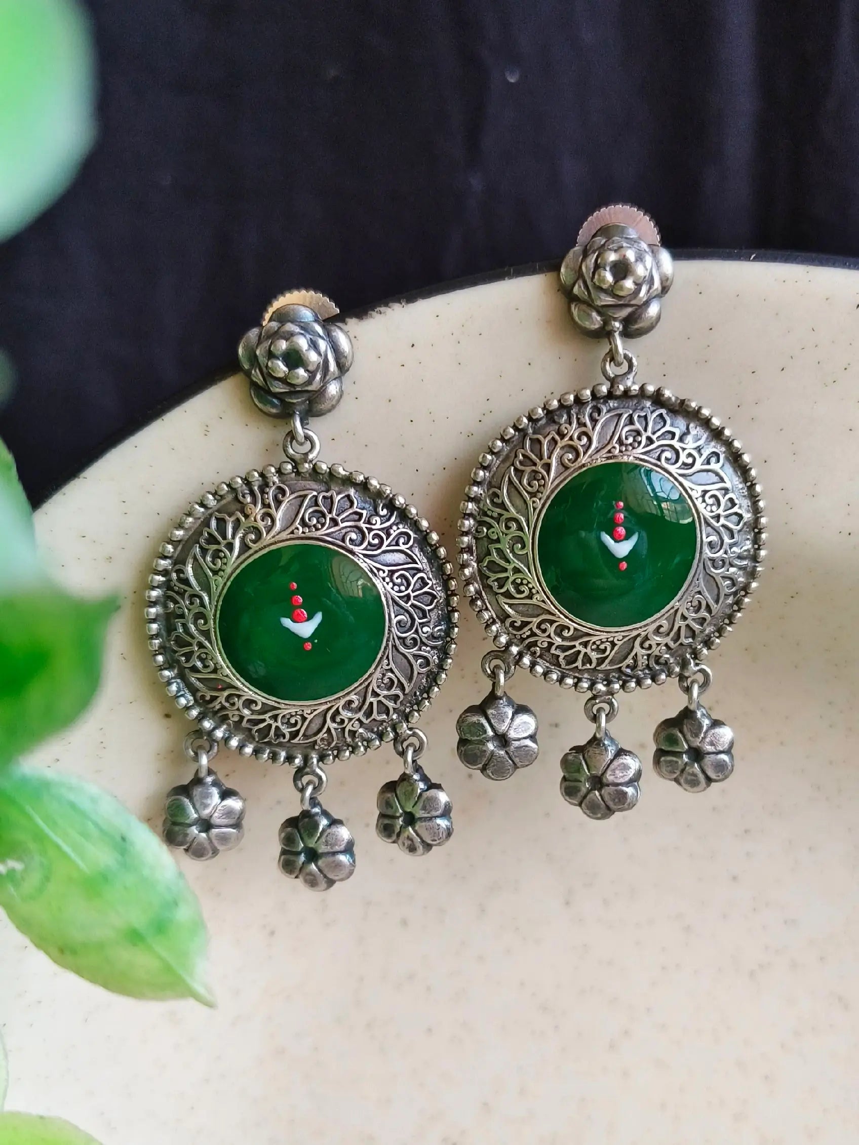 Meenakari Hand-Painted Silver Replica Lightweight Dangler Earrings | Sarichka