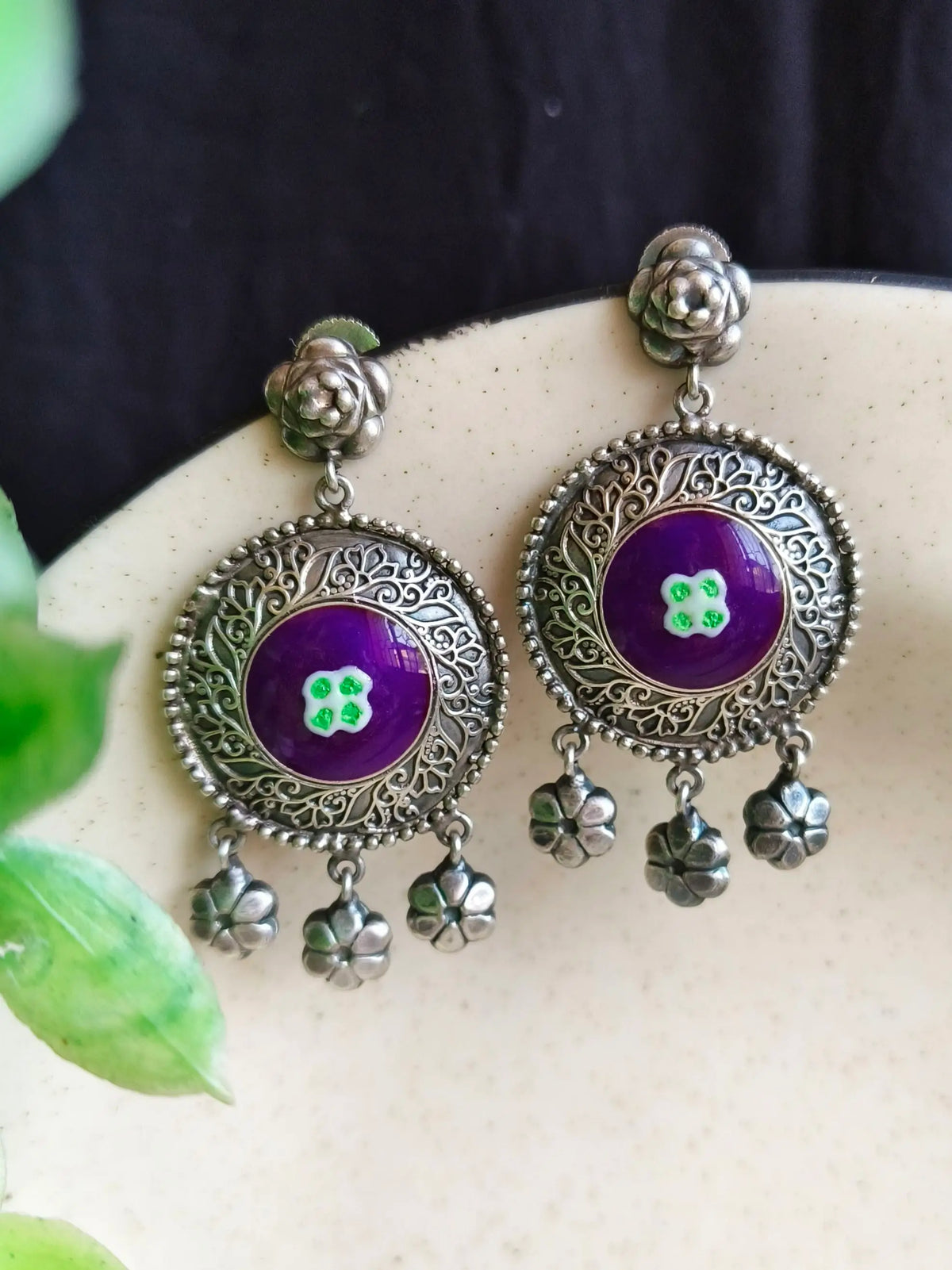 Meenakari Hand-Painted Silver Replica Lightweight Dangler Earrings | Sarichka