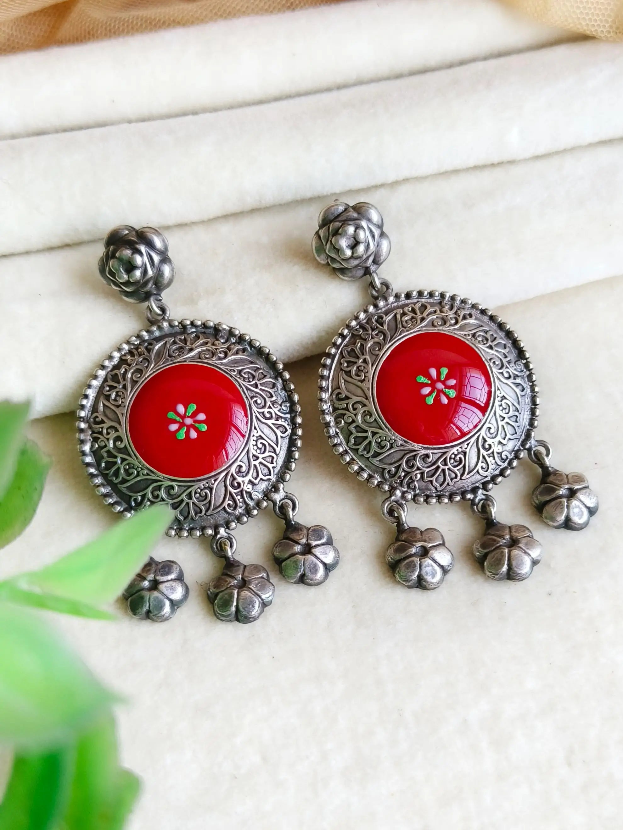 Meenakari Hand-Painted Silver Replica Lightweight Dangler Earrings | Sarichka