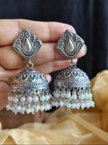 Elegant Silver Polish Pearl Jhumka – Lightweight & Handcrafted | Sarichka