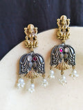 Divine Dual-Tone Goddess Dangler Earrings with Pearl Elegance | Sarichka