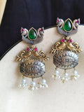 Exquisite Two-Tone Oxidized Peacock Dangler Earrings for Elegance | Sarichka