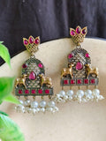 Traditional Two-Tone Oxidized Nandi Dangler Earrings for Grace | Sarichka