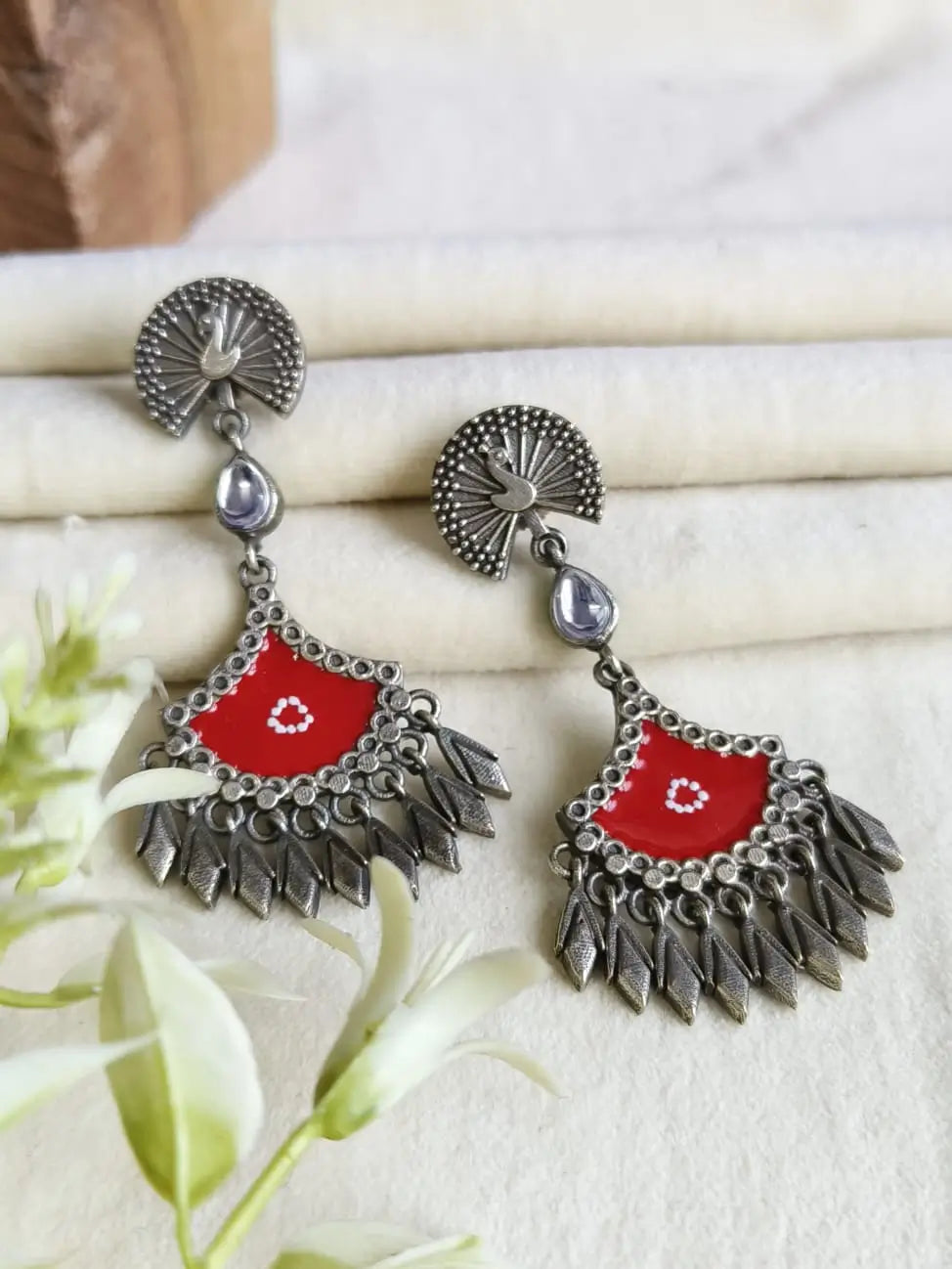 Hand-Painted Meenakari Oxidised Silver Dangler Earrings for Special Occasions | Sarichka