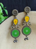 Silver Polish Hand-Painted Meenakari Dangler Earrings | Sarichka