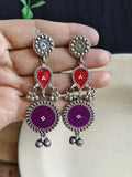 Silver Polish Hand-Painted Meenakari Dangler Earrings | Sarichka