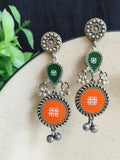 Silver Polish Hand-Painted Meenakari Dangler Earrings | Sarichka