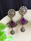 Hand-Painted Meenakari Silver Dangler Earrings with Festive Charm | Sarichka