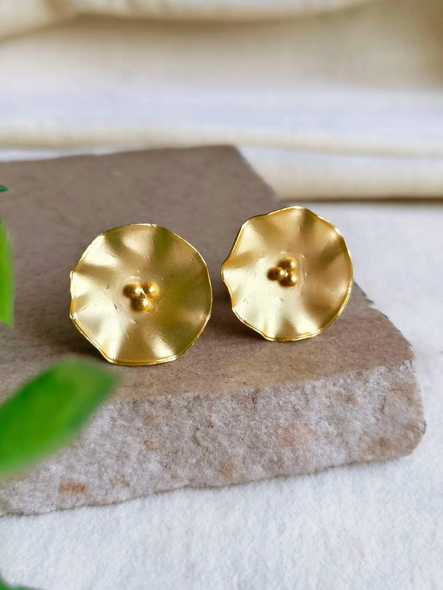 Gold-Plated Floral Stud Earrings & Adjustable Ring Combo | Sarichka