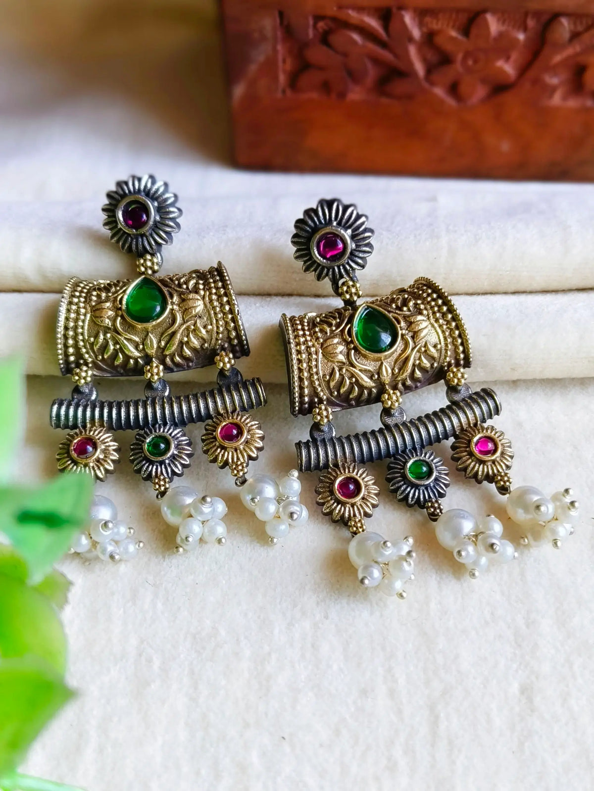 Navratri Dual-Tone Oxidised Dangler Earrings with Ethnic Elegance | Sarichka