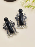 Elegant Oxidised Stud Earrings with Pearl Drops – Timeless Beauty | Sarichka