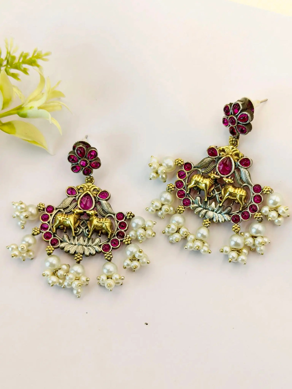 Antique Two-Tone Oxidised Ethnic Dangler Earrings with Intricate Design | Sarichka