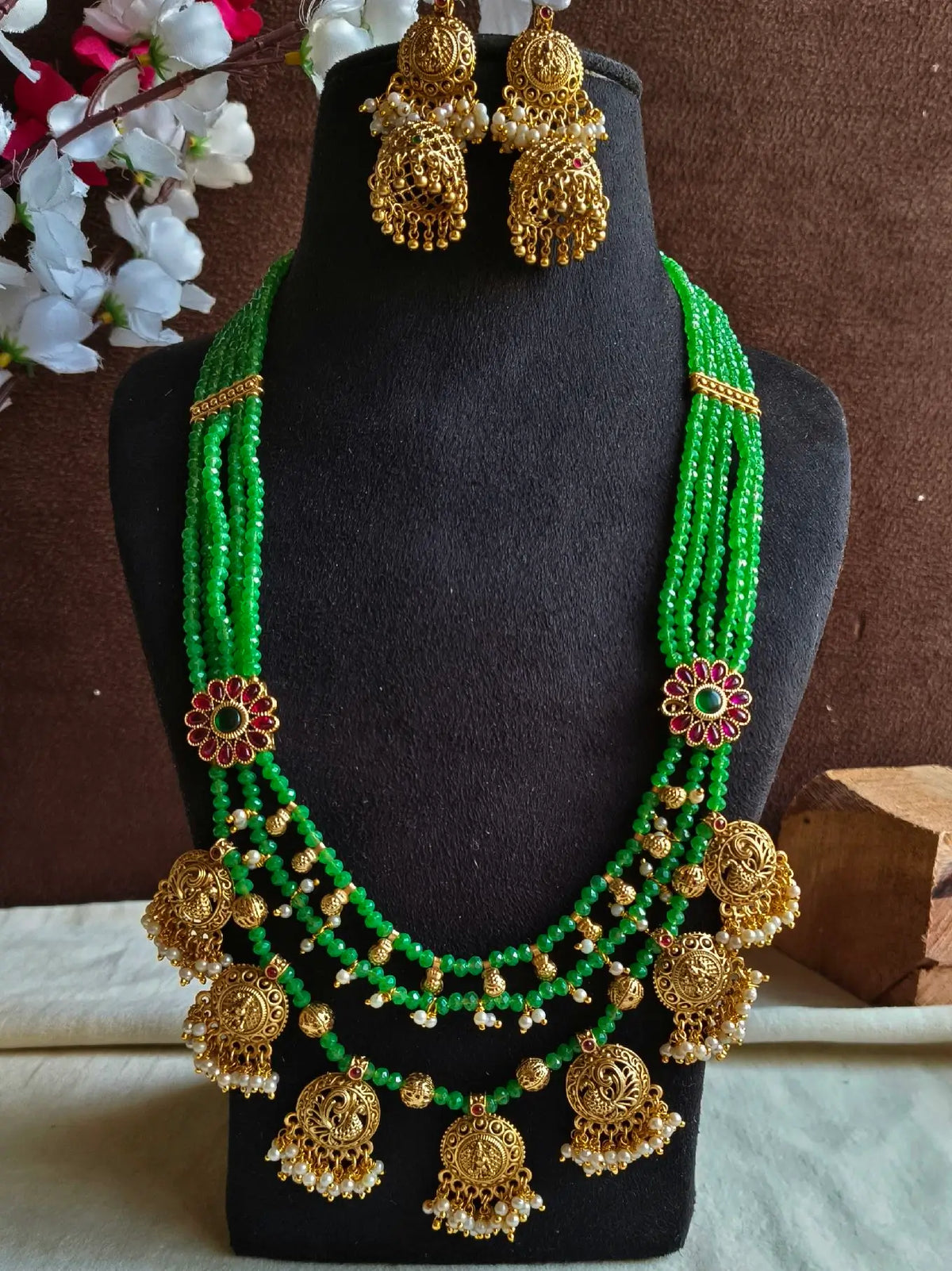 Majestic Antique Golden Temple Long Necklace Set | Sarichka