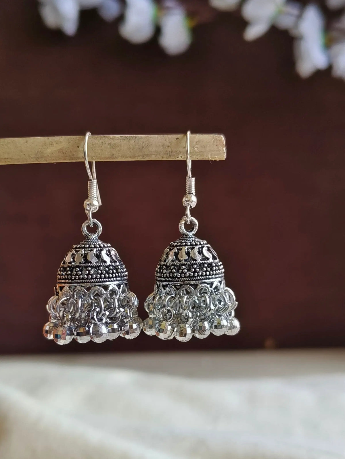 Oxidized German Silver Jhumkas with Ghungroos | Sarichka