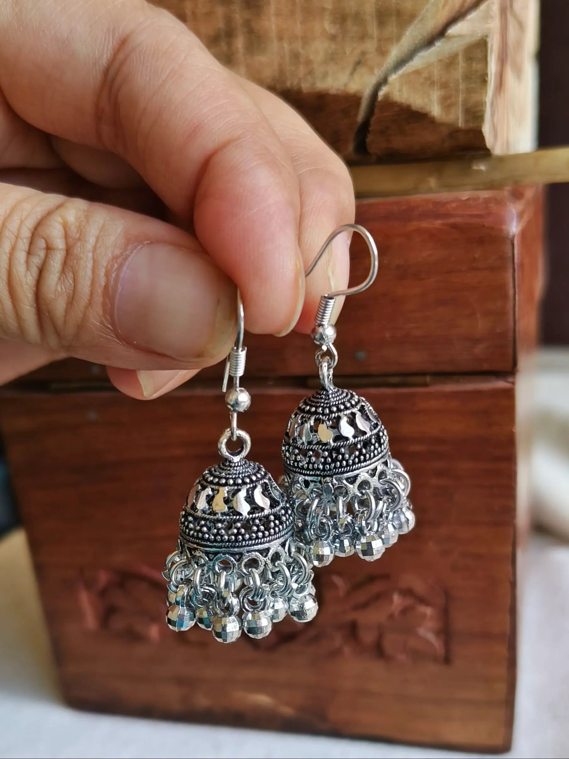 Oxidized German Silver Jhumkas with Ghungroos | Sarichka