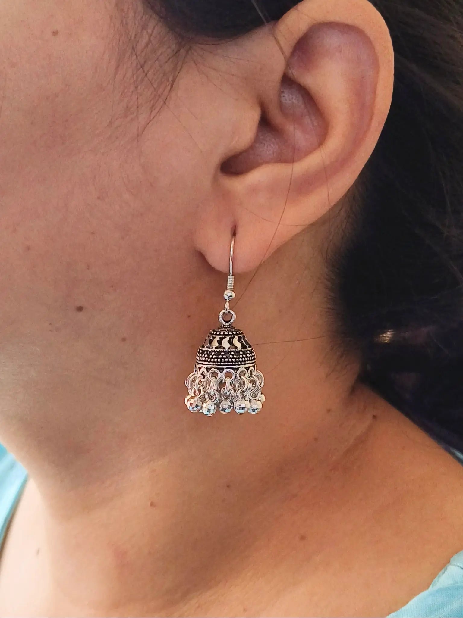Oxidized German Silver Jhumkas with Ghungroos | Sarichka