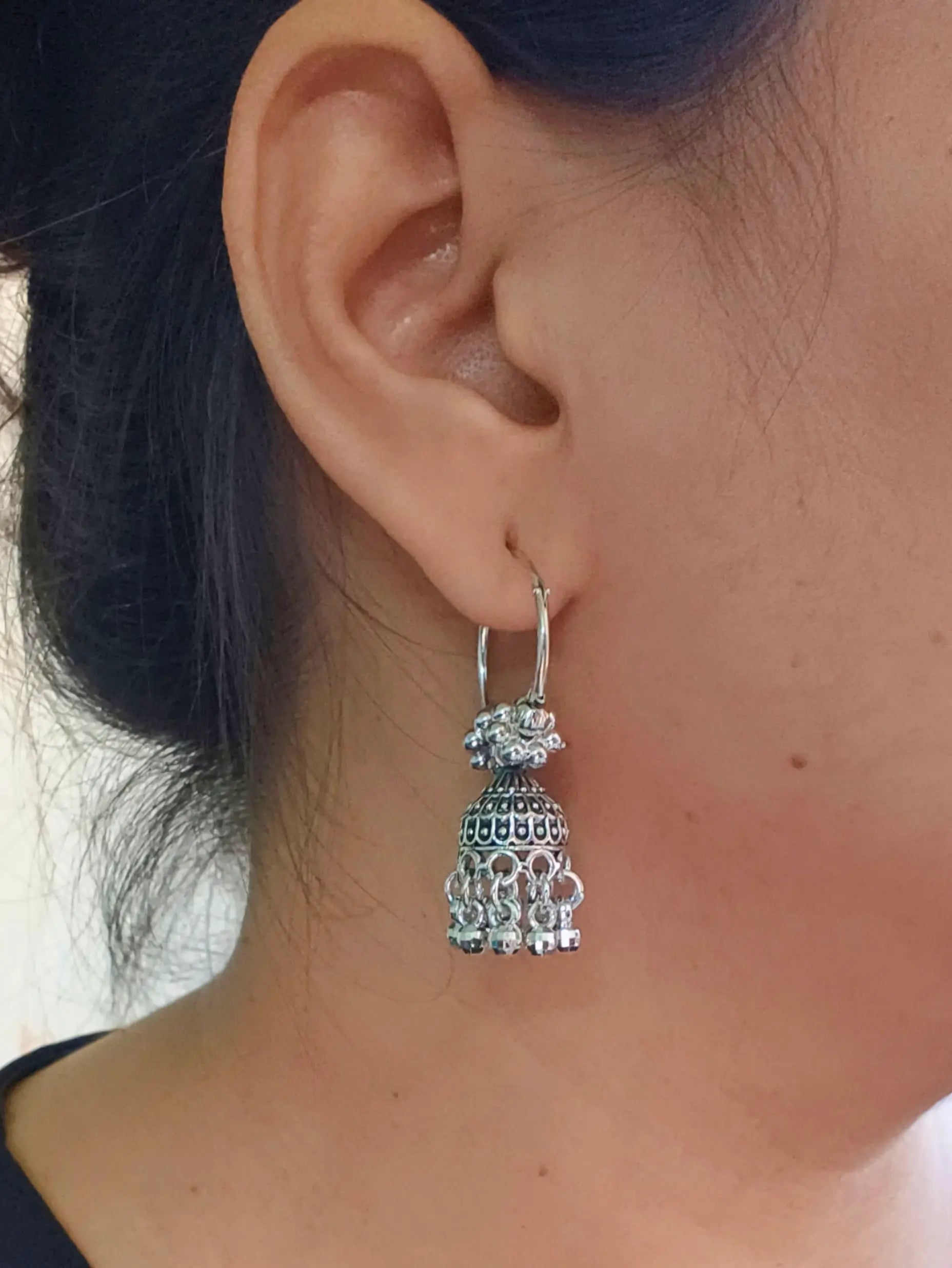 German Silver Chandbali Jhumkas with Ghungroos | Sarichka