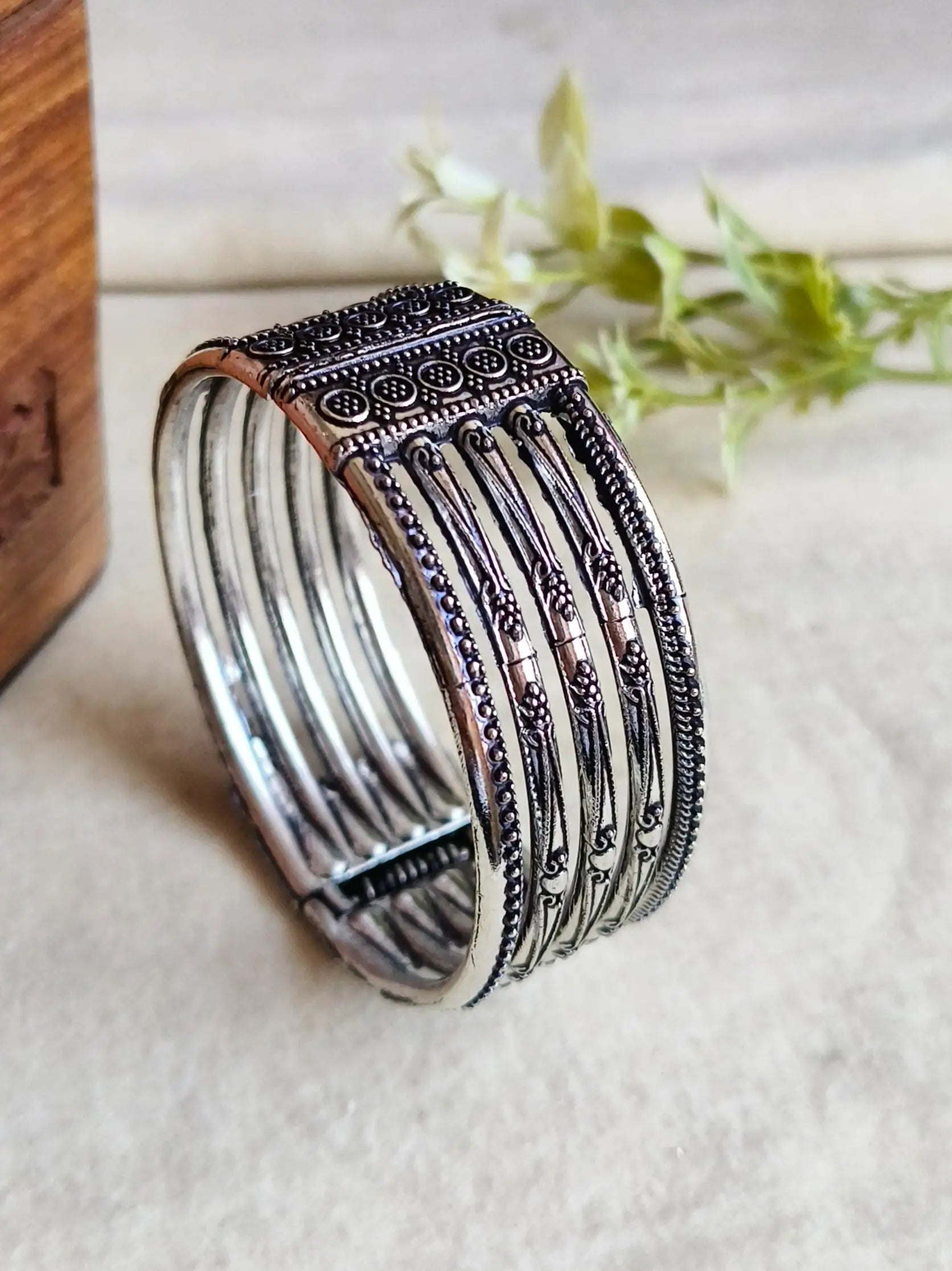 Elegant German Silver Navratri Openable Kadas Set | Sarichka Fashion