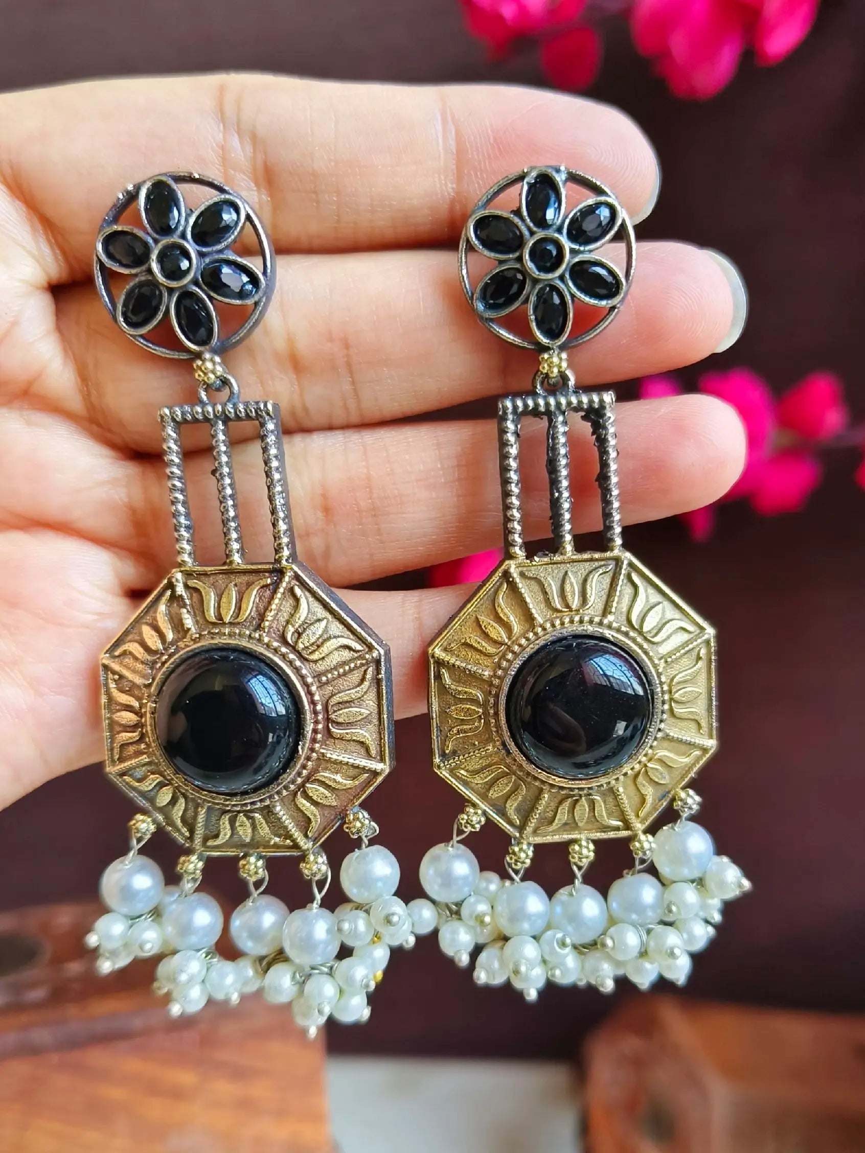 Dual-Tone Stylish Dangler Earrings | Sarichka
