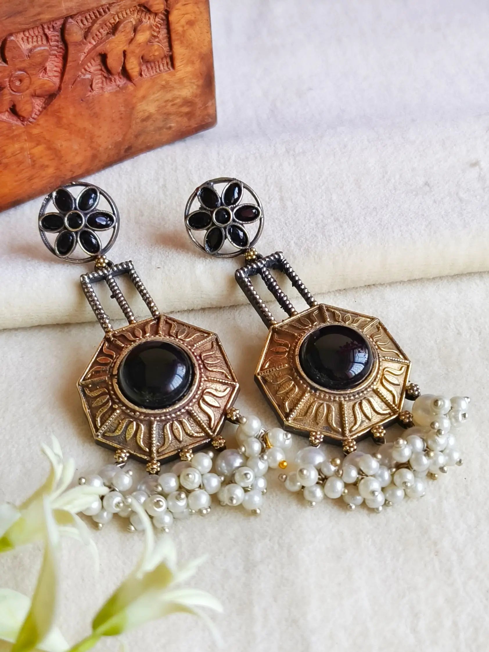 Dual-Tone Stylish Dangler Earrings | Sarichka