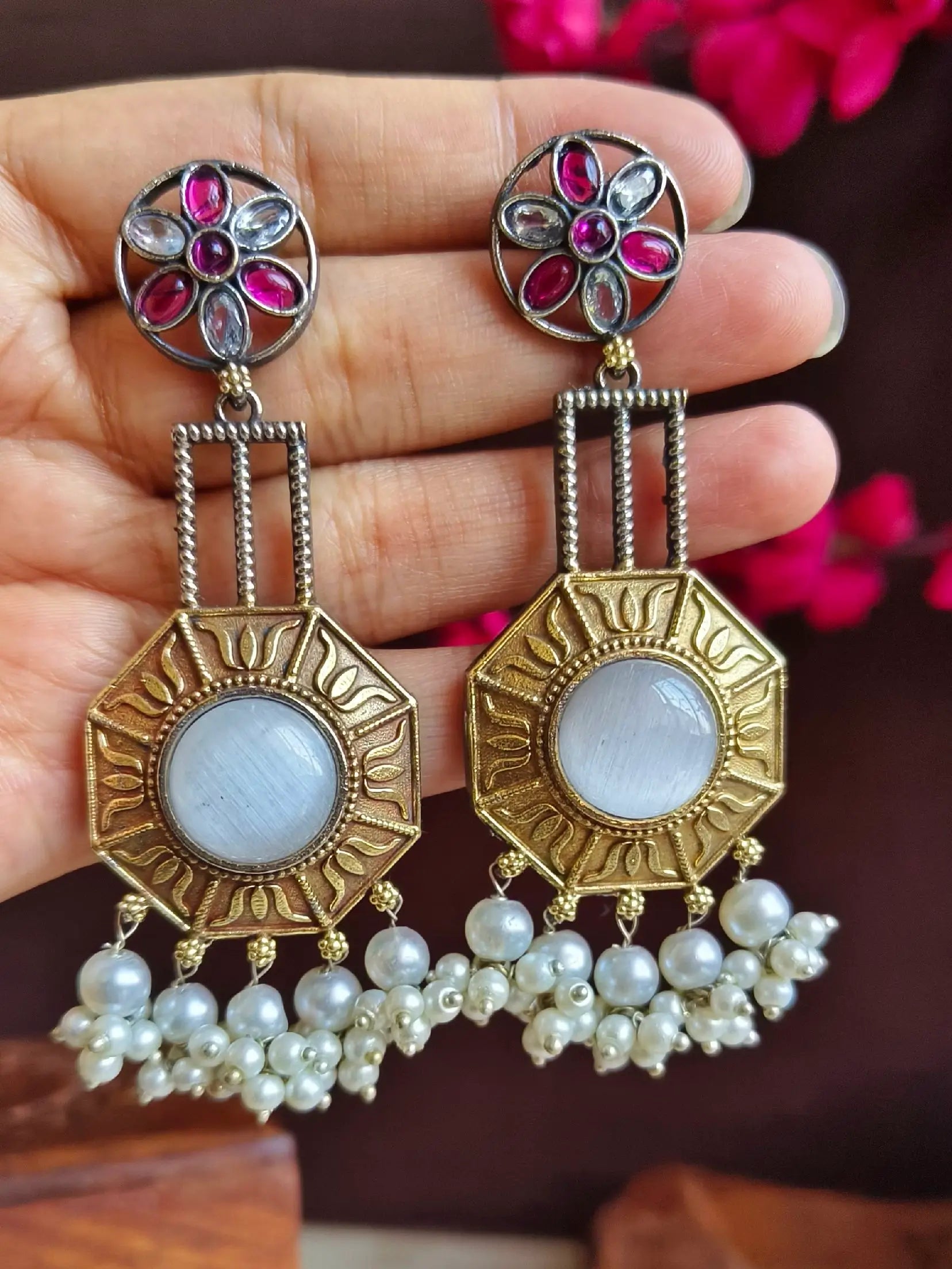 Dual-Tone Stylish Dangler Earrings | Sarichka