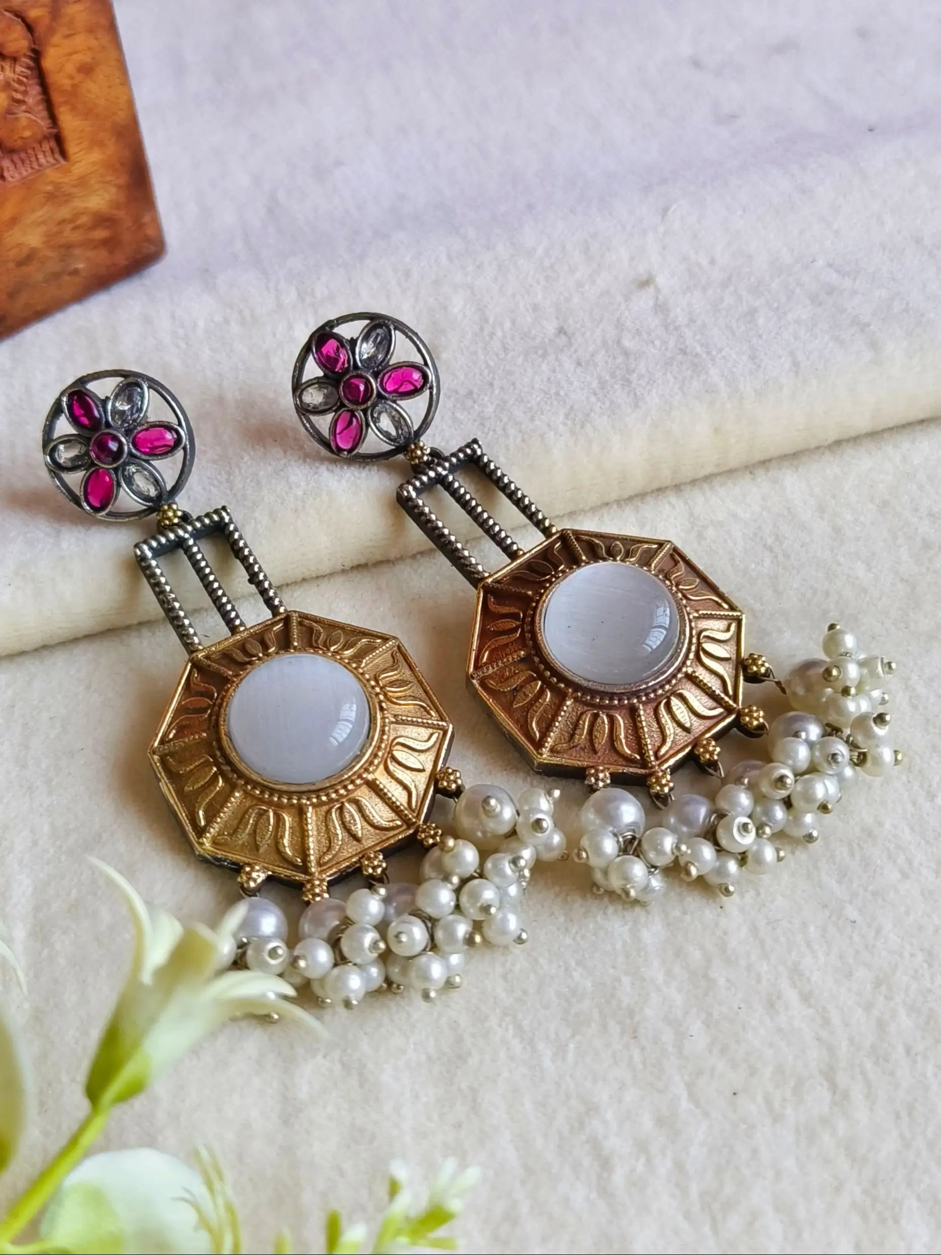 Dual-Tone Stylish Dangler Earrings | Sarichka