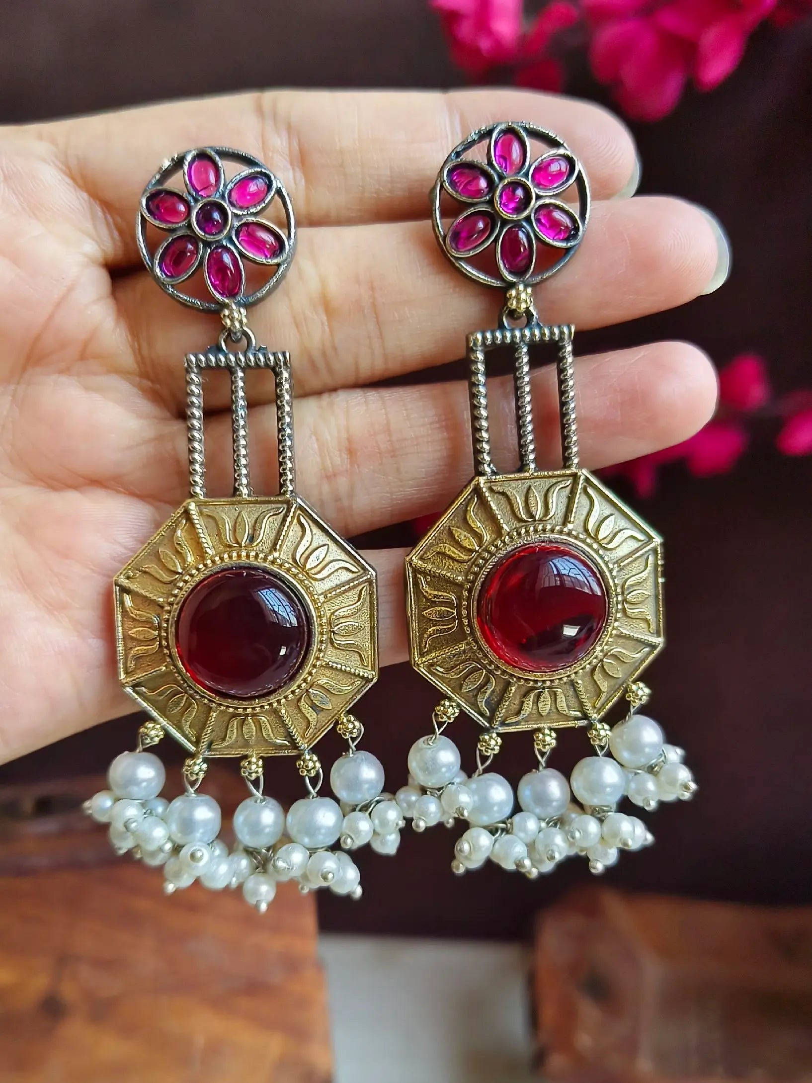 Dual-Tone Stylish Dangler Earrings | Sarichka