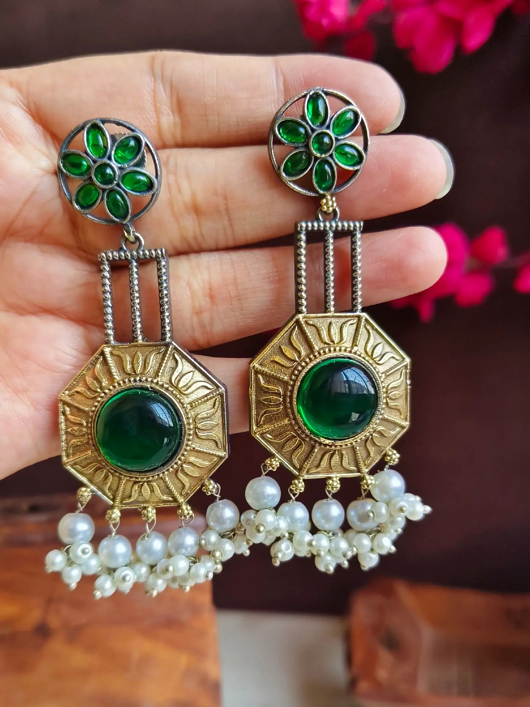 Dual-Tone Stylish Dangler Earrings | Sarichka