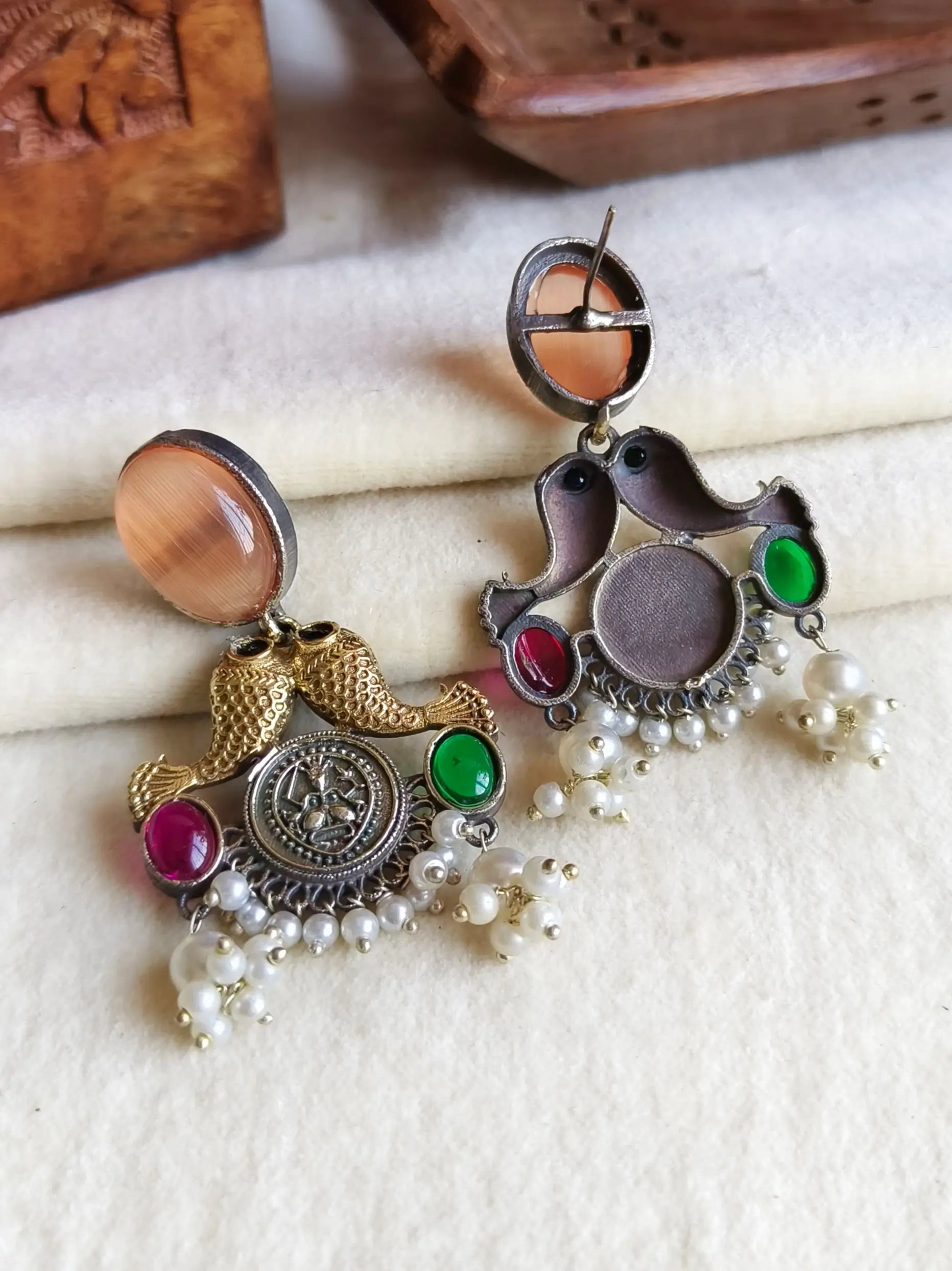 Antique Pearl Two-Tone Party Danglers | Sarichka