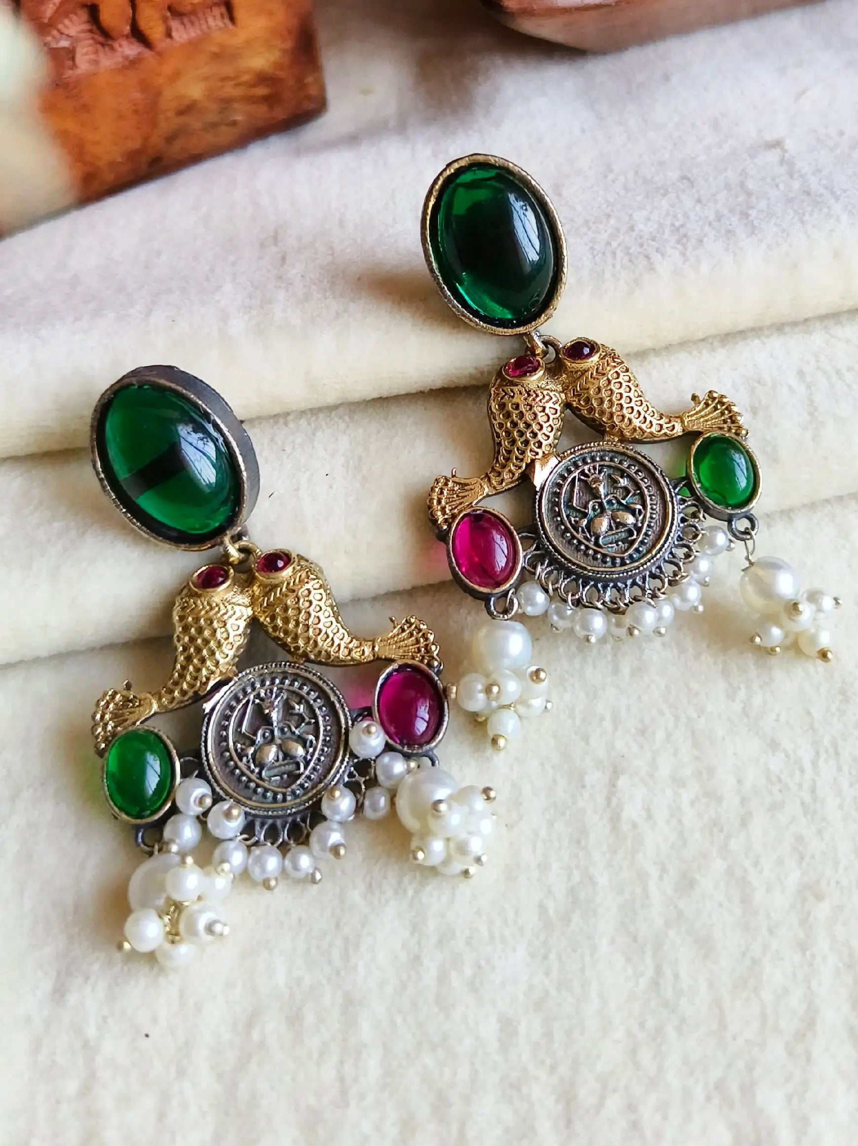 Antique Pearl Two-Tone Party Danglers | Sarichka