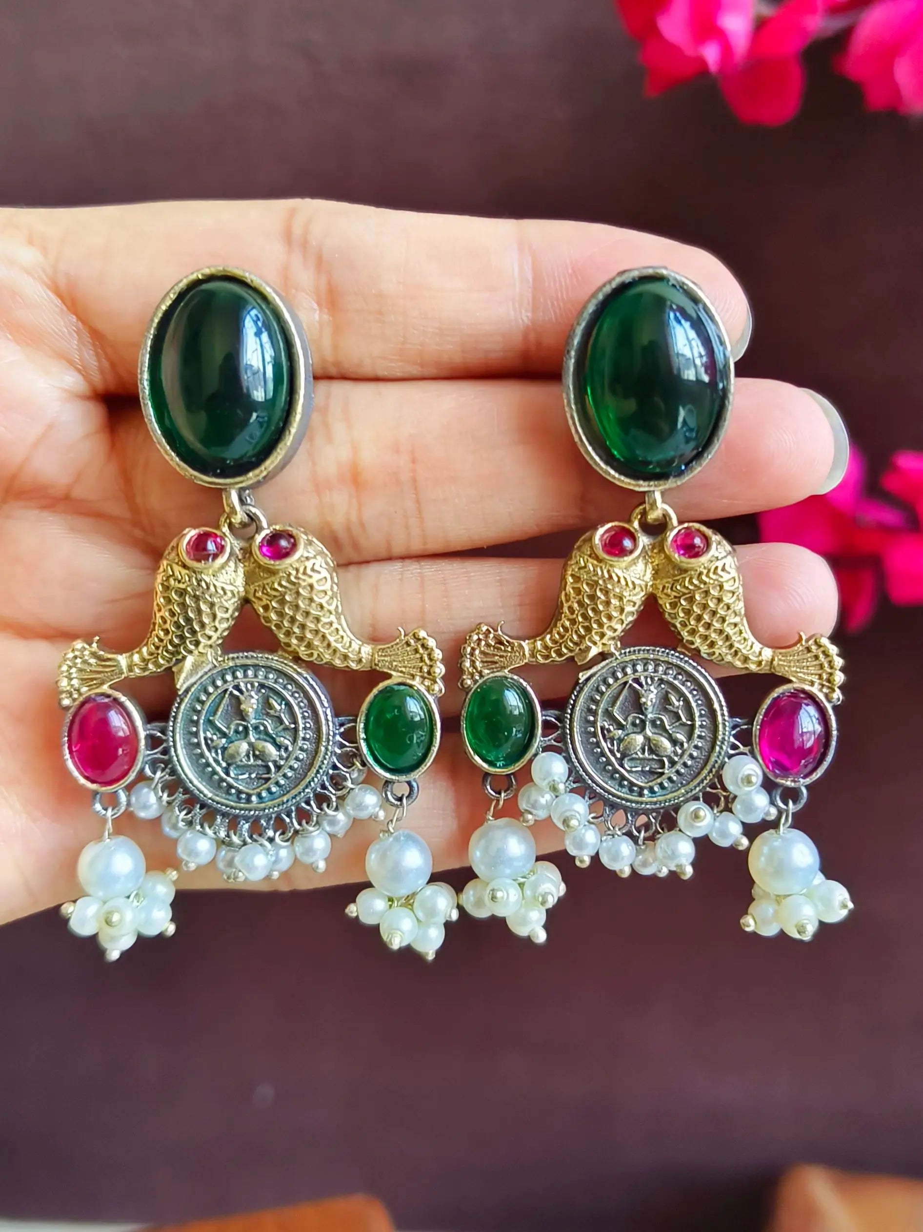 Antique Pearl Two-Tone Party Danglers | Sarichka