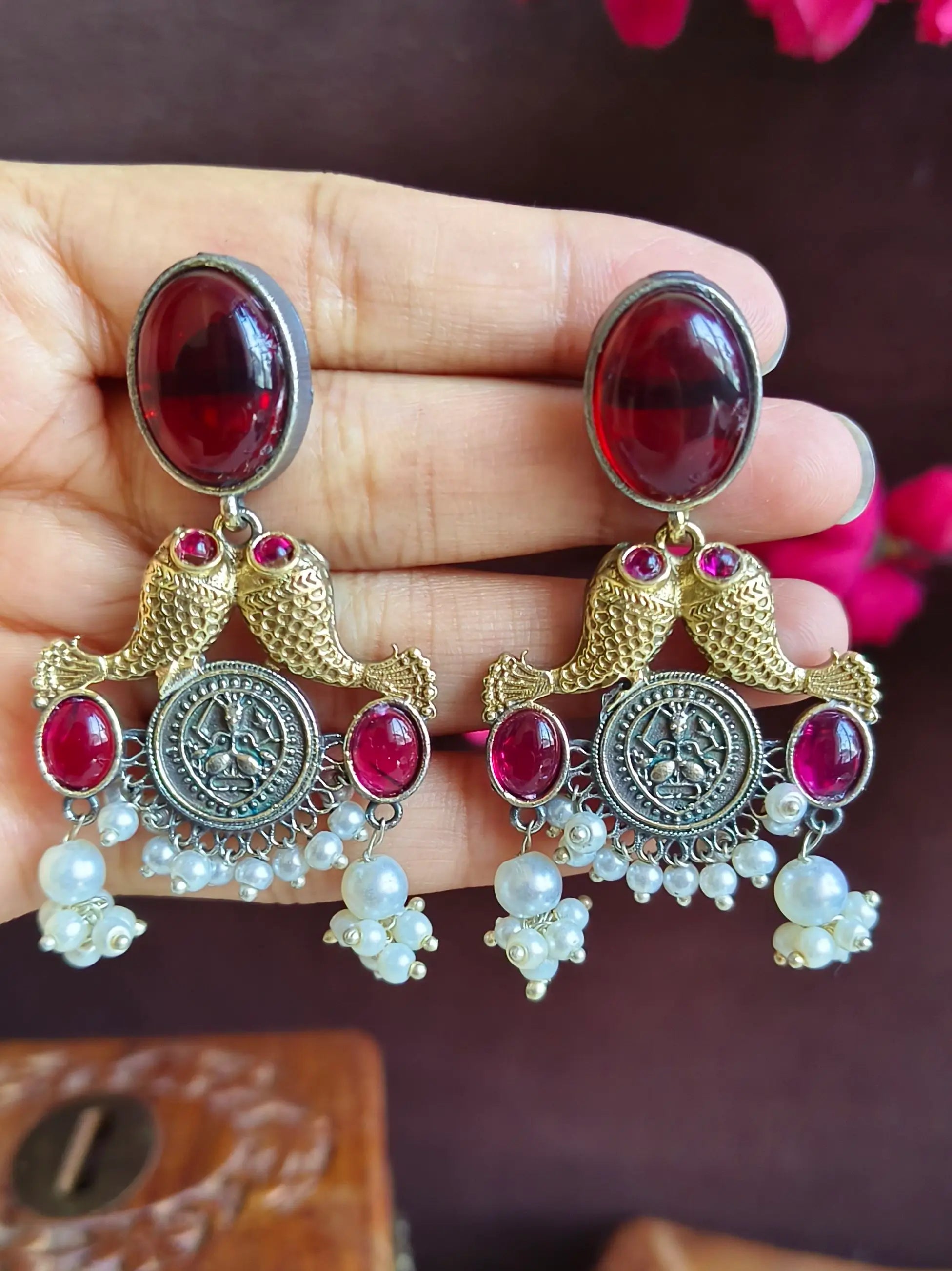 Antique Pearl Two-Tone Party Danglers | Sarichka