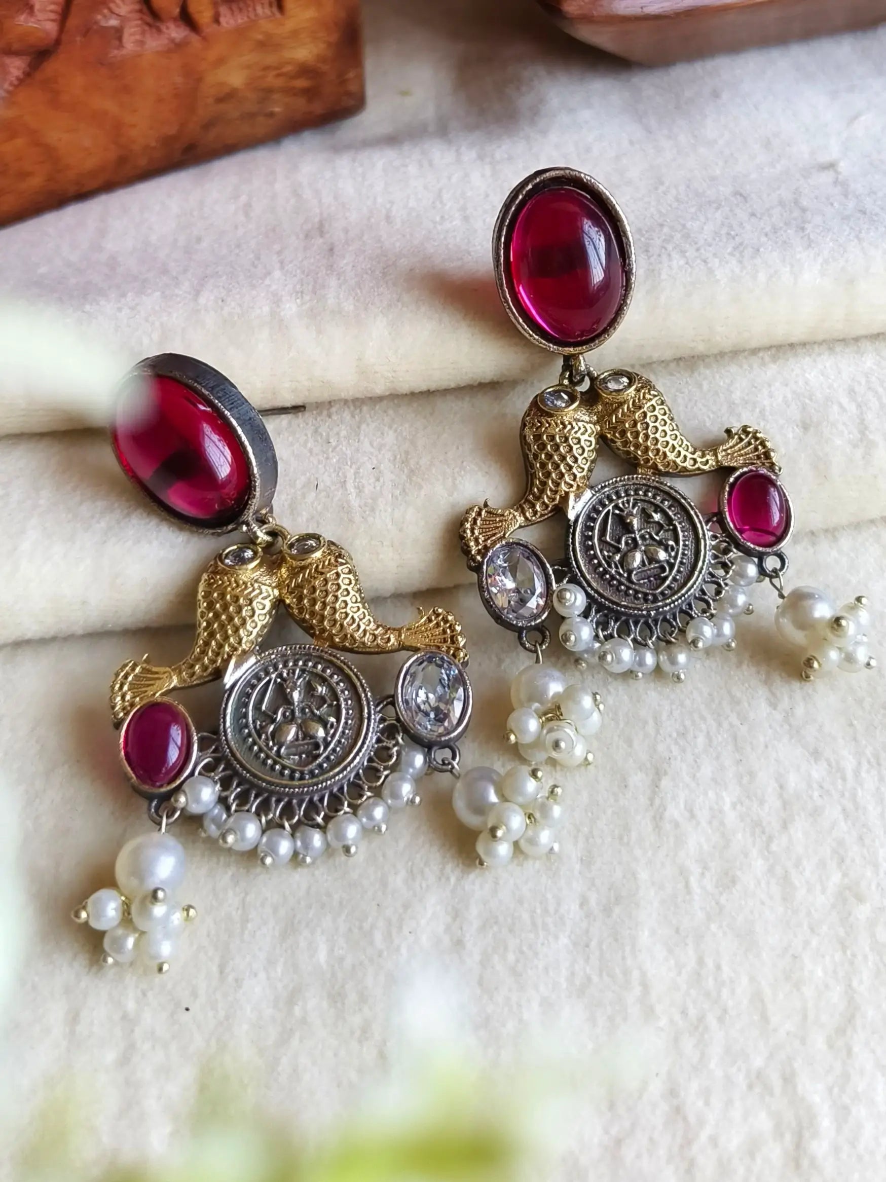 Antique Pearl Two-Tone Party Danglers | Sarichka