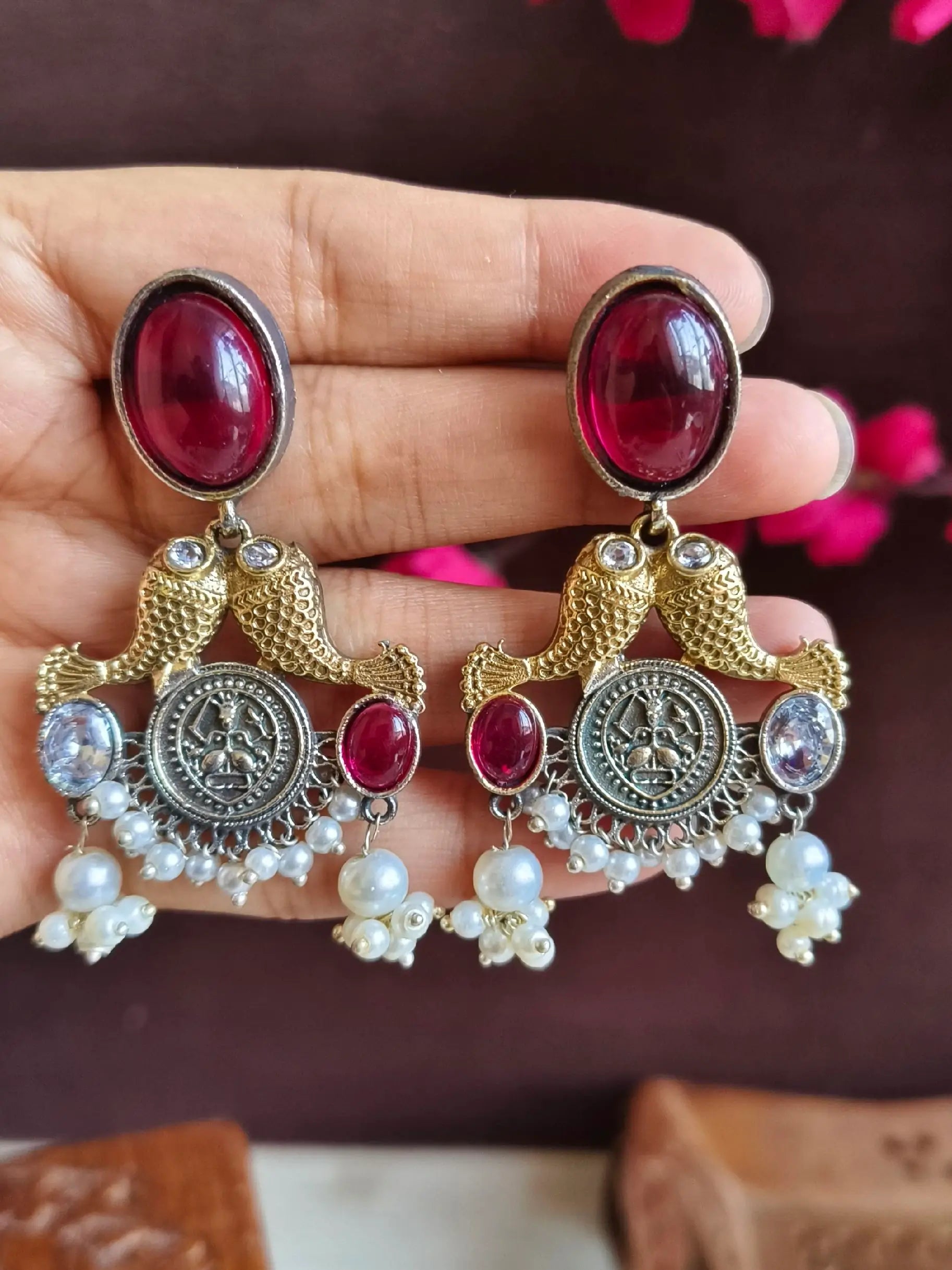 Antique Pearl Two-Tone Party Danglers | Sarichka
