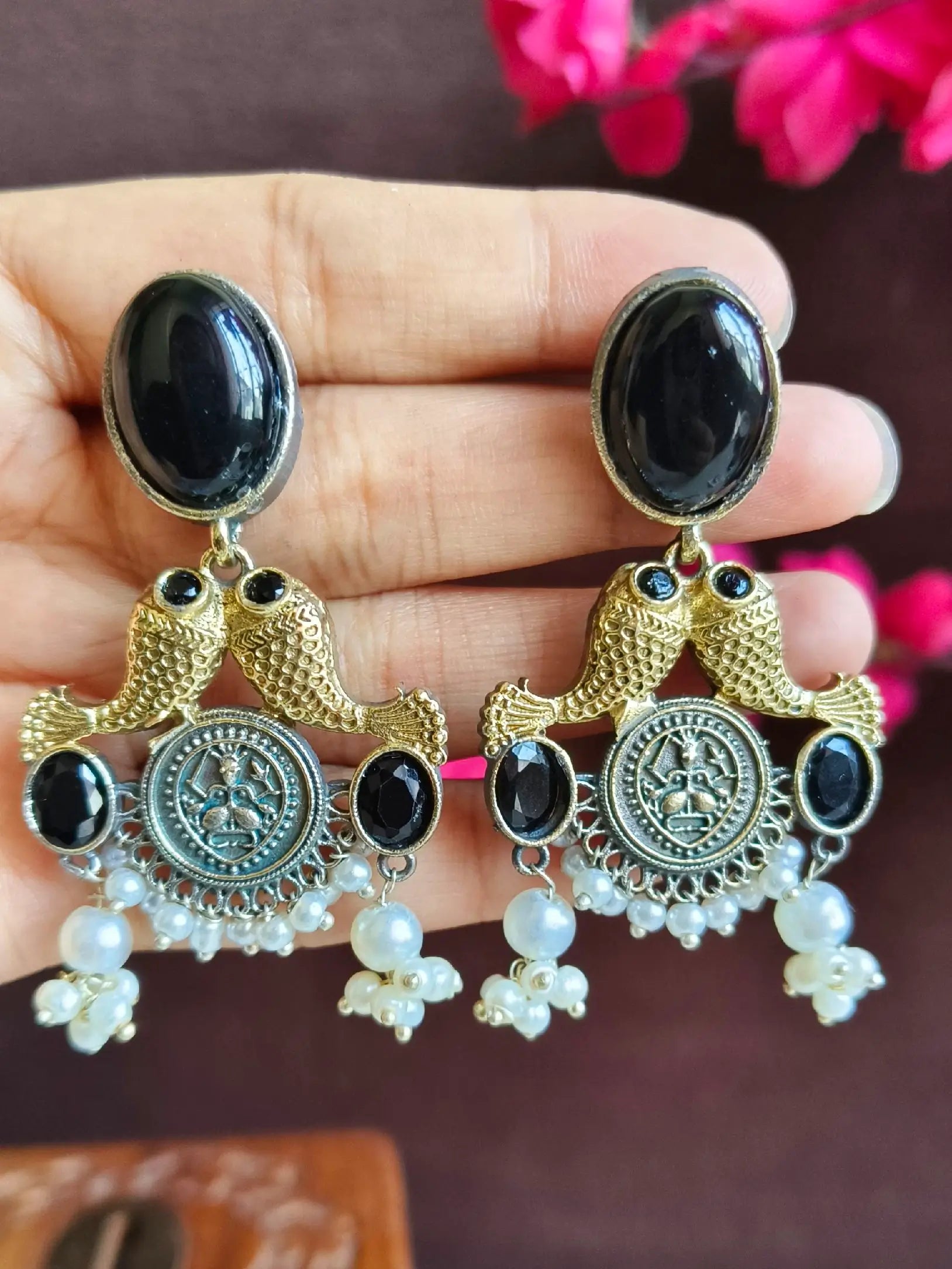 Antique Pearl Two-Tone Party Danglers | Sarichka