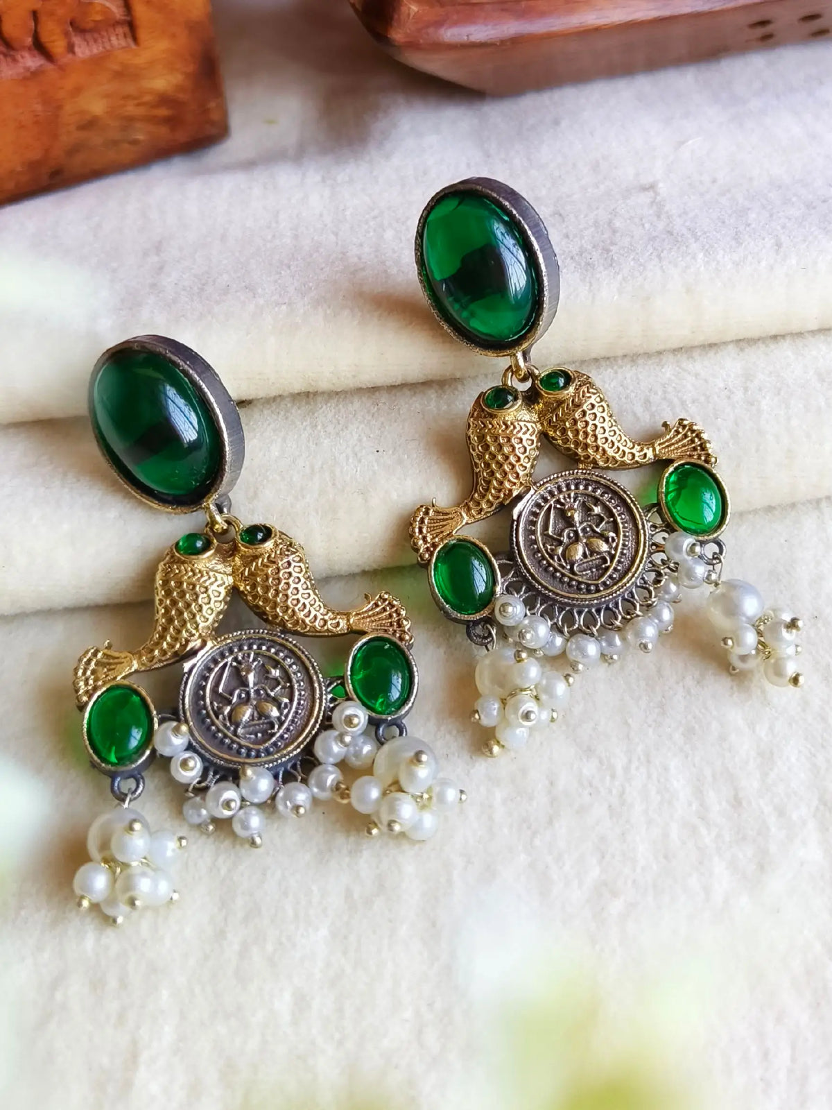 Antique Pearl Two-Tone Party Danglers | Sarichka