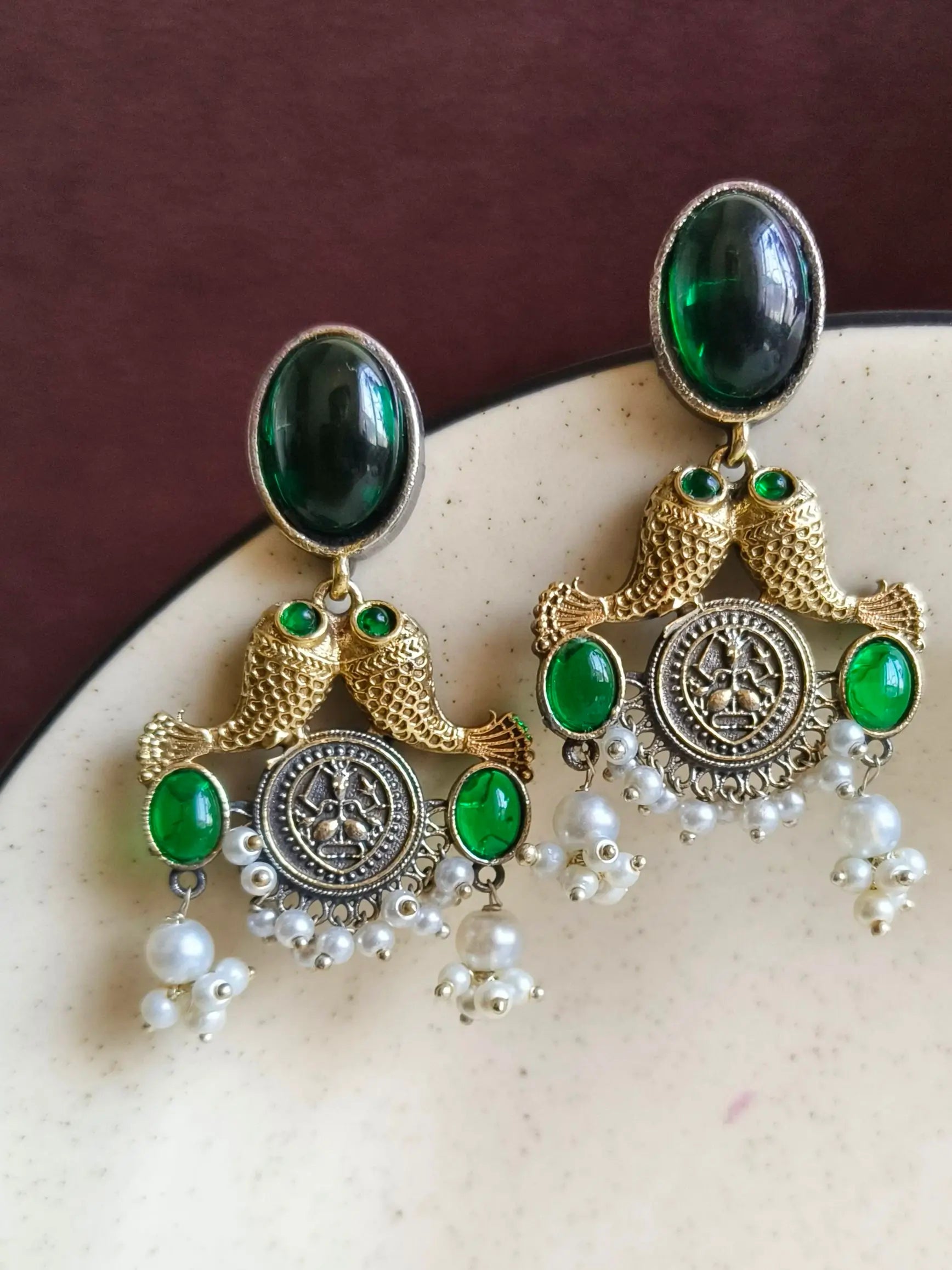 Antique Pearl Two-Tone Party Danglers | Sarichka