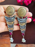 Two-Tone Dangler Earrings in Silver & Gold Finish | Sarichka