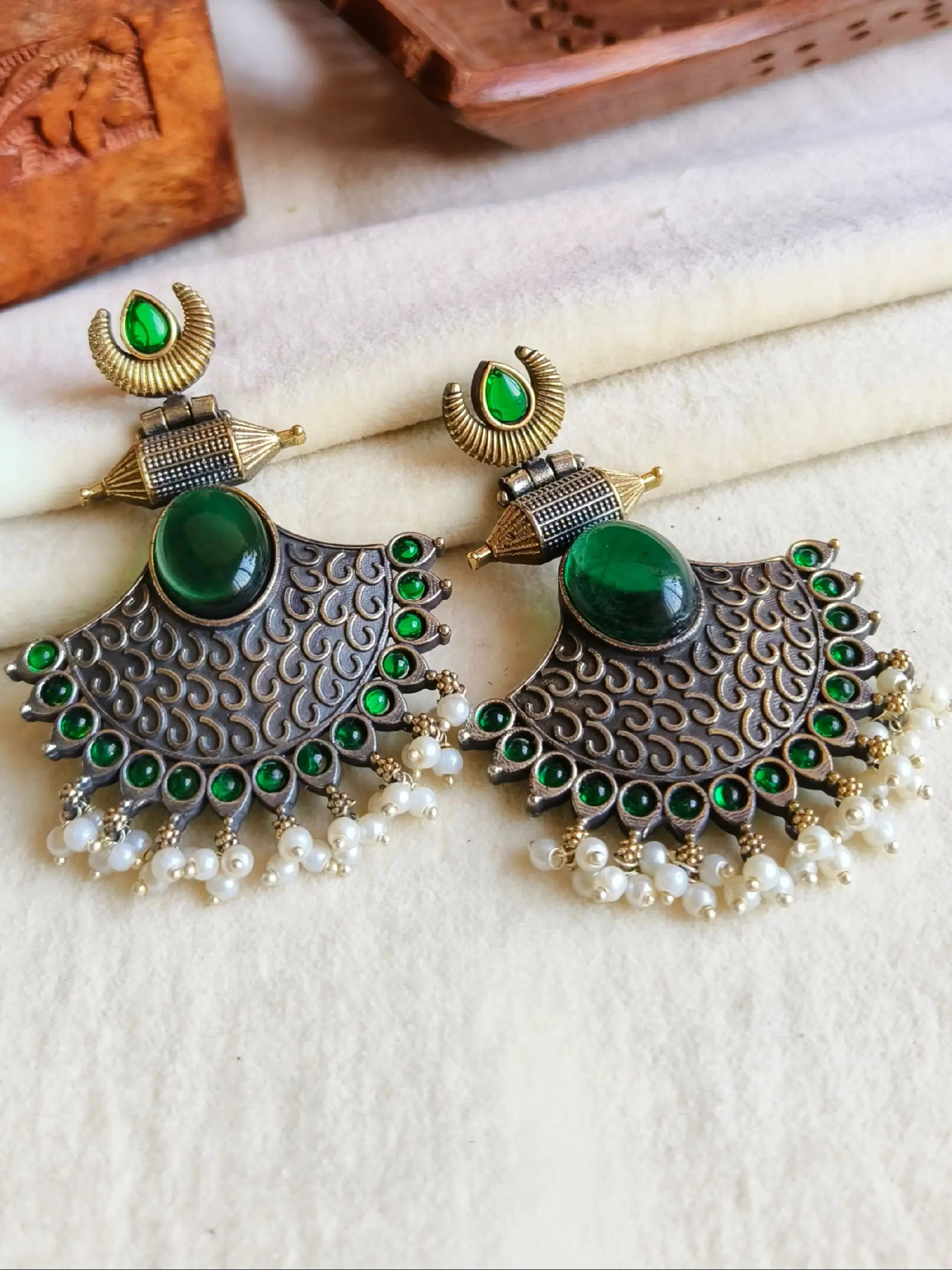 Dual Tone Pearl Dangler Earrings for Parties | Sarichka